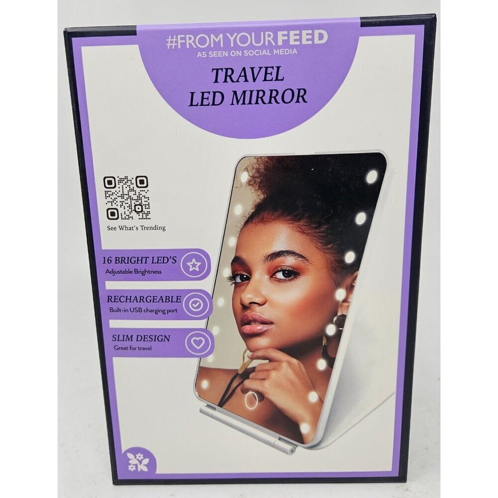 Travel LED Mirror, 16 LEDs, Includes Stand, Re-Chargeable White by Vivitar